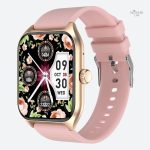 Montre connectée femme rose avec grand écran doré