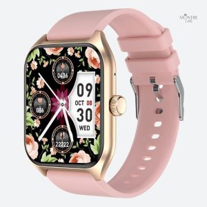 Montre connectée femme rose avec grand écran doré