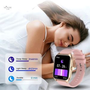 Montre intelligente pour femme, finition rose dorée