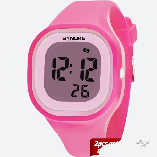 Montre enfant souple avec affichage digital, étanchéité 50m