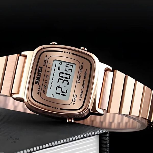 Montre femme or rose avec affichage numérique instantané
