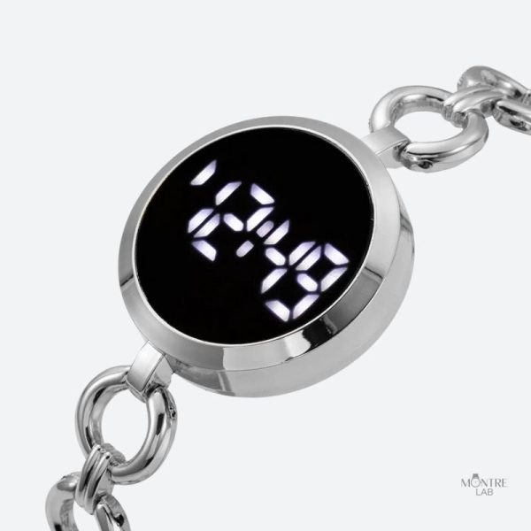 Montre moderne femme avec bracelet en maille gourmette