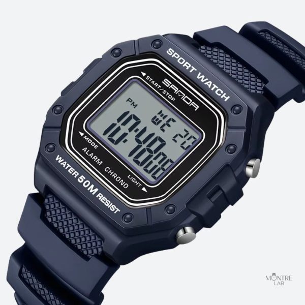 Montre sportive digitale pour homme au design carré