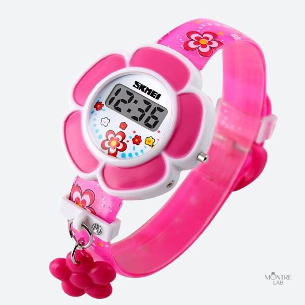 Montre digitale pour jeunes, forme de fleur attrayante