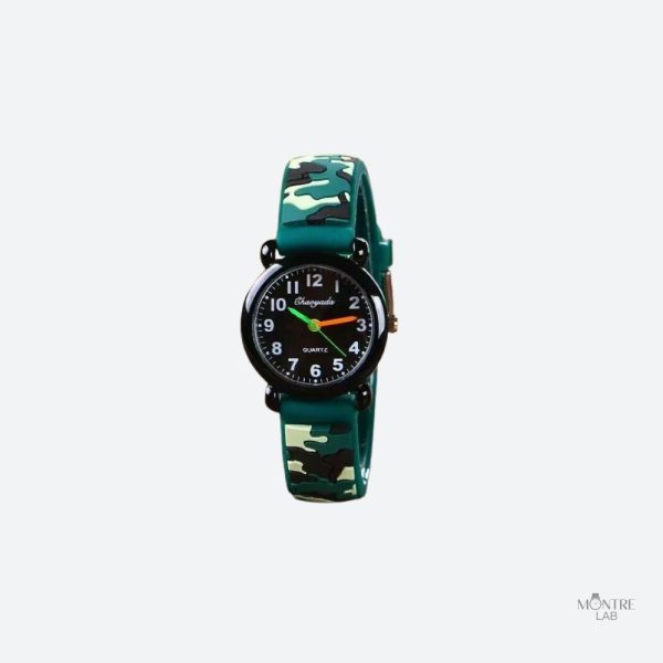 Montre quartz pour enfant, design camouflage adapté aux jeunes
