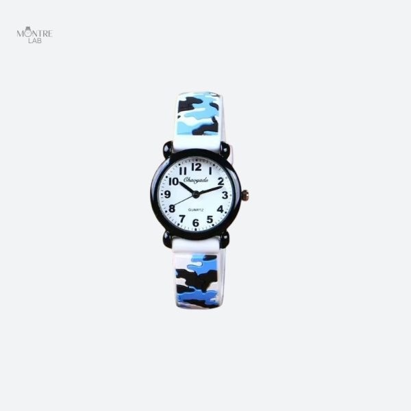 Accessoire tendance pour enfants, montre quartz camouflage 3 ans