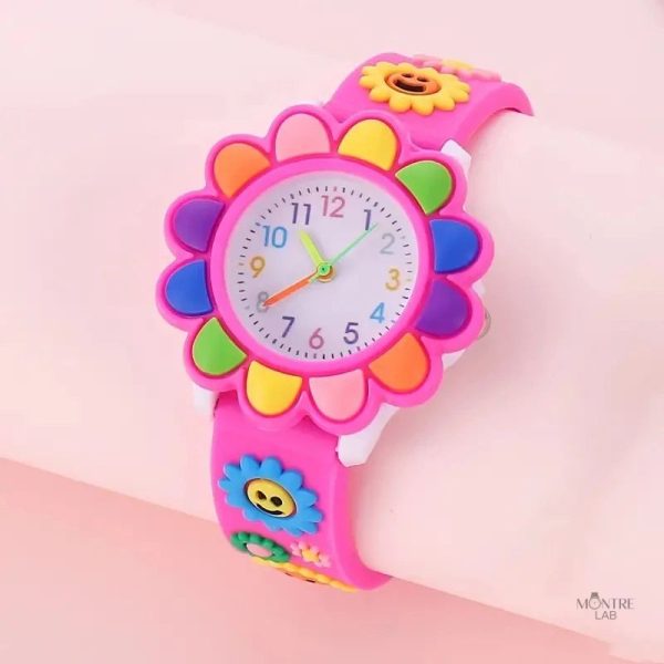 Montre pédagogique pour enfants, style fleuri et coloré