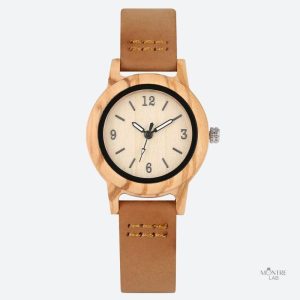 Montre femme bois minimaliste avec bracelet en cuir