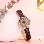 Montre chic pour femme, style cuir et cadran arrondi