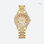 Montre femme élégante avec strass et mouvement mécanique