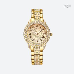 Montre femme élégante avec strass et mouvement mécanique