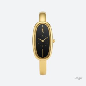 Montre femme jonc doré avec cadran noir ovale