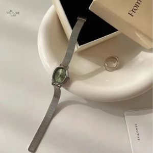 Design minimaliste, montre pour femme en acier inoxydable, couleur verte