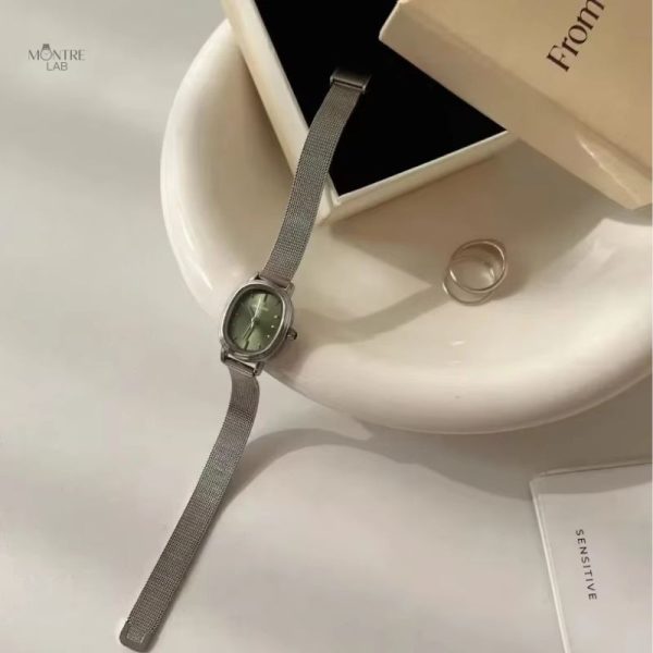 Design minimaliste, montre pour femme en acier inoxydable, couleur verte