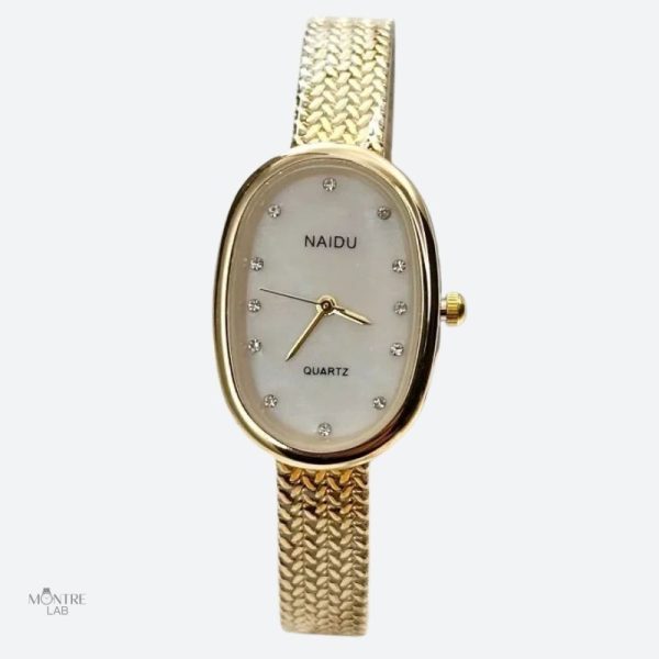 Montre Femme Ovale Dorée en Acier Inoxydable