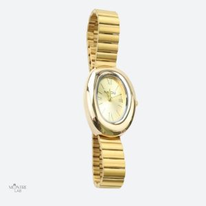 Montre Ovale Dorée pour Femme, Petit Cadran Quartz