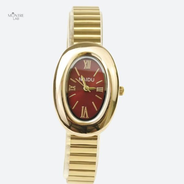 Montre Dorée pour Femme, Design Ovale Chic