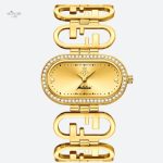 Montre Femme Ovale Dorée avec Bracelet Graphique