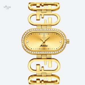Montre Femme Ovale Dorée avec Bracelet Graphique