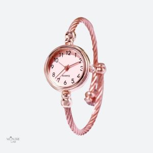 Montre femme rétro ronde en acier quartz