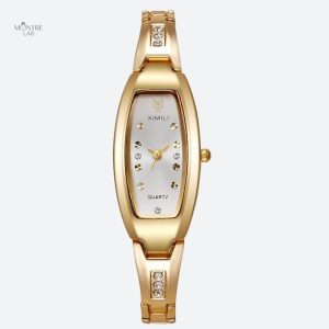 Montre femme tonneau doré en acier inoxydable