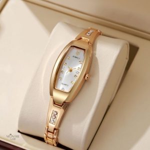 Montre strass dorée pour femme, design élégant