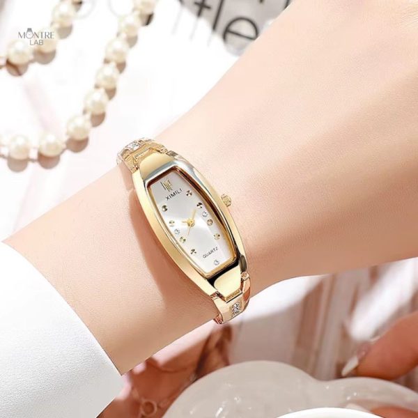 Montre femme en acier avec strass, style moderne