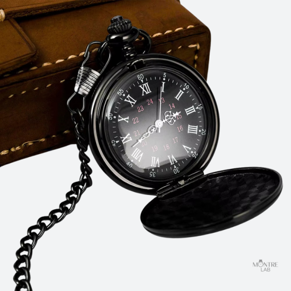 Montre à gousset féminine avec design noir