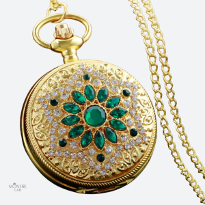 Accessoire féminin : montre à gousset en or avec pierre