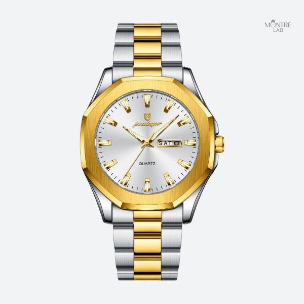 montre-homme-acier-bicolore-quartz-jour-date-1 Montre Homme Acier Bicolore Quartz Jour/Date
