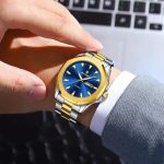 Montre en acier pour homme, affichage jour et date