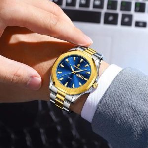 Montre en acier pour homme, affichage jour et date