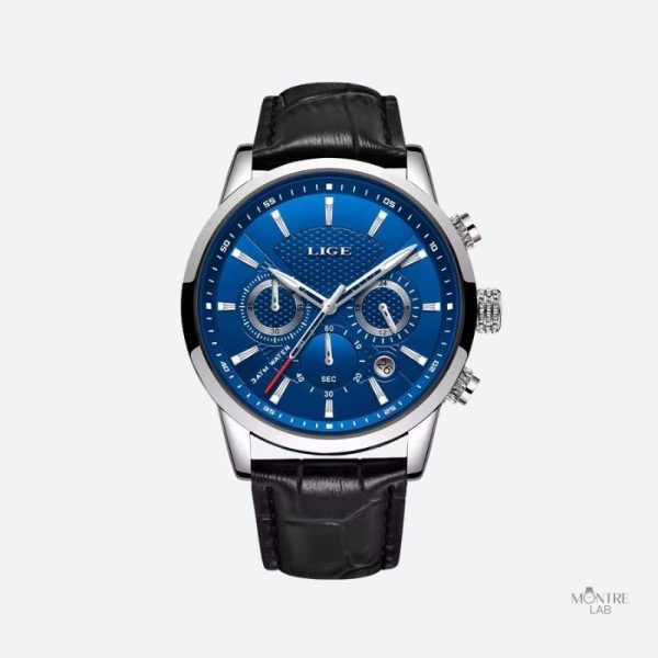 Chronographe étanche en cuir pour homme au style militaire