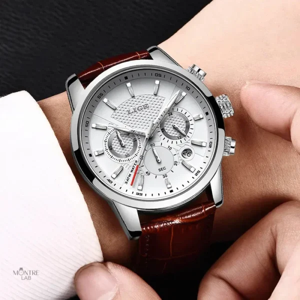Montre étanche en cuir pour homme au look militaire