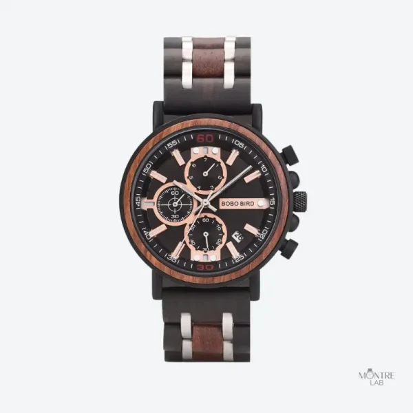 montre-homme-chronographe-en-bois-et-acier-mouvement-quar-q27zwn-1 Montre Chronographe Homme en Bois et Acier