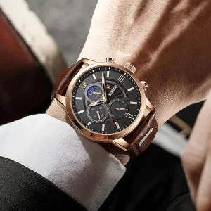 Montre casual homme en cuir avec mouvement quartz