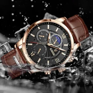 Montre à quartz pour homme, design décontracté en cuir