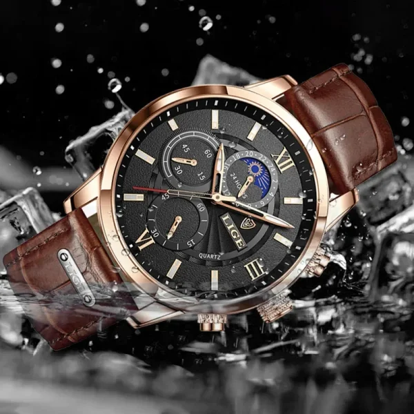 Montre à quartz pour homme, design décontracté en cuir
