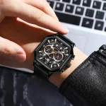 Montre étanche pour homme, cuir, look moderne