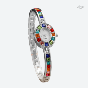 Montre Luxe Quartz Femme avec Cristaux Colorés