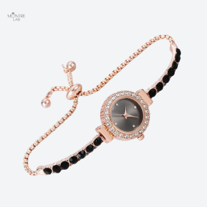 Montre luxe femme quartz avec bracelet en pierres précieuses