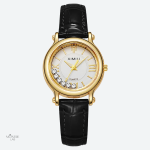 Montre Luxe Quartz Femme Cuir Cadran Doré