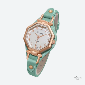 Montre Luxe Quartz Femme Cuir Octogone Élégante