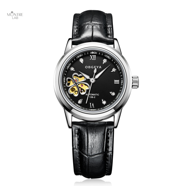 Montre femme au design mécanique en cuir