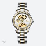 Montre mécanique femme squelette bicolore élégante