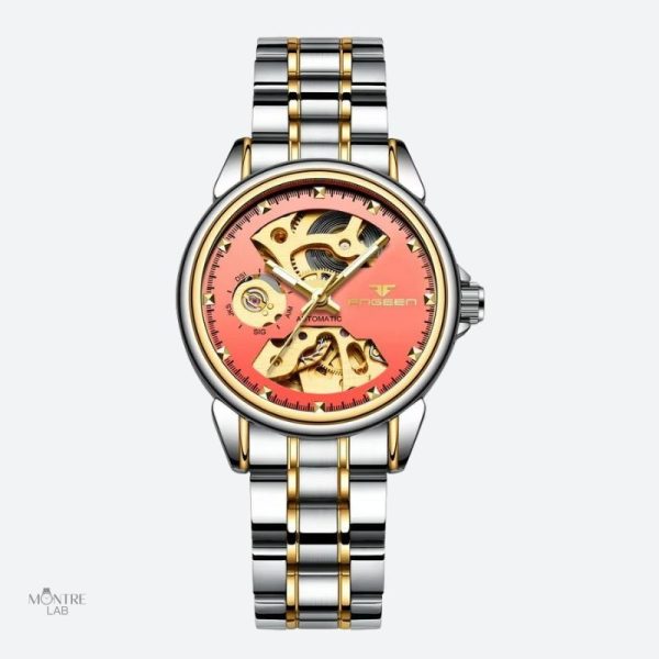 Montre mécanique femme avec un cadran transparent