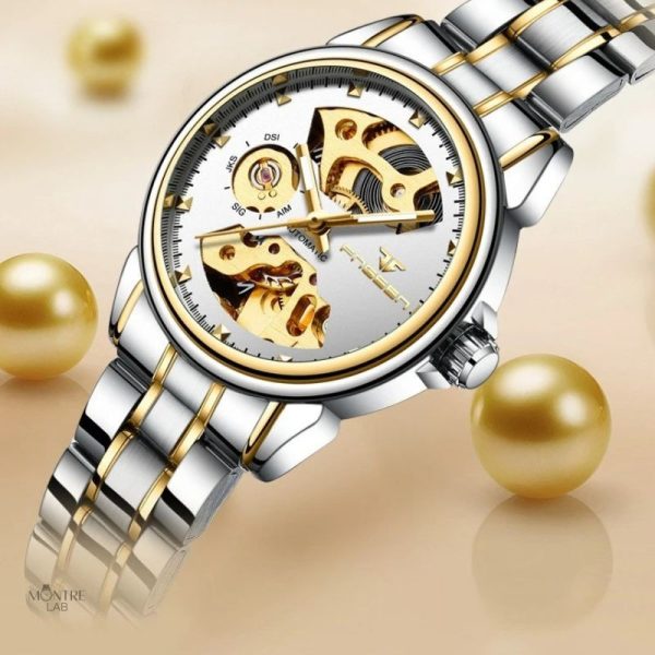 Accessoire mode : montre mécanique squelette pour femme