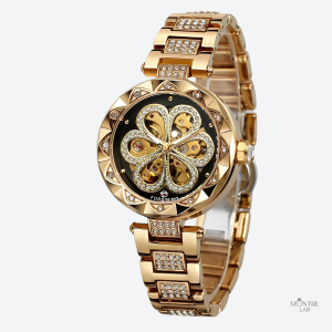 Montre Mécanique Femme Squelette Éclat Doré