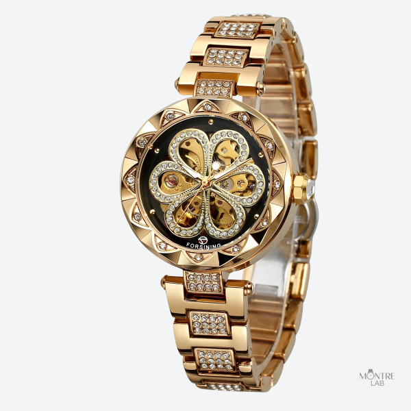 Montre Mécanique Femme Squelette Éclat Doré