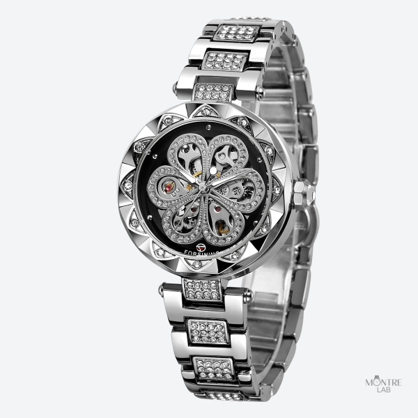Design élégant de montre squelette dorée